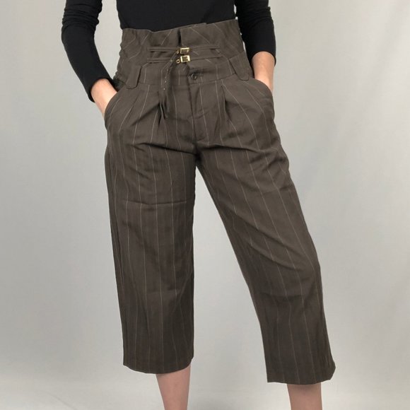 See By Chloe Brown Pinstripe Cropped Trousers - Picture 9 of 9